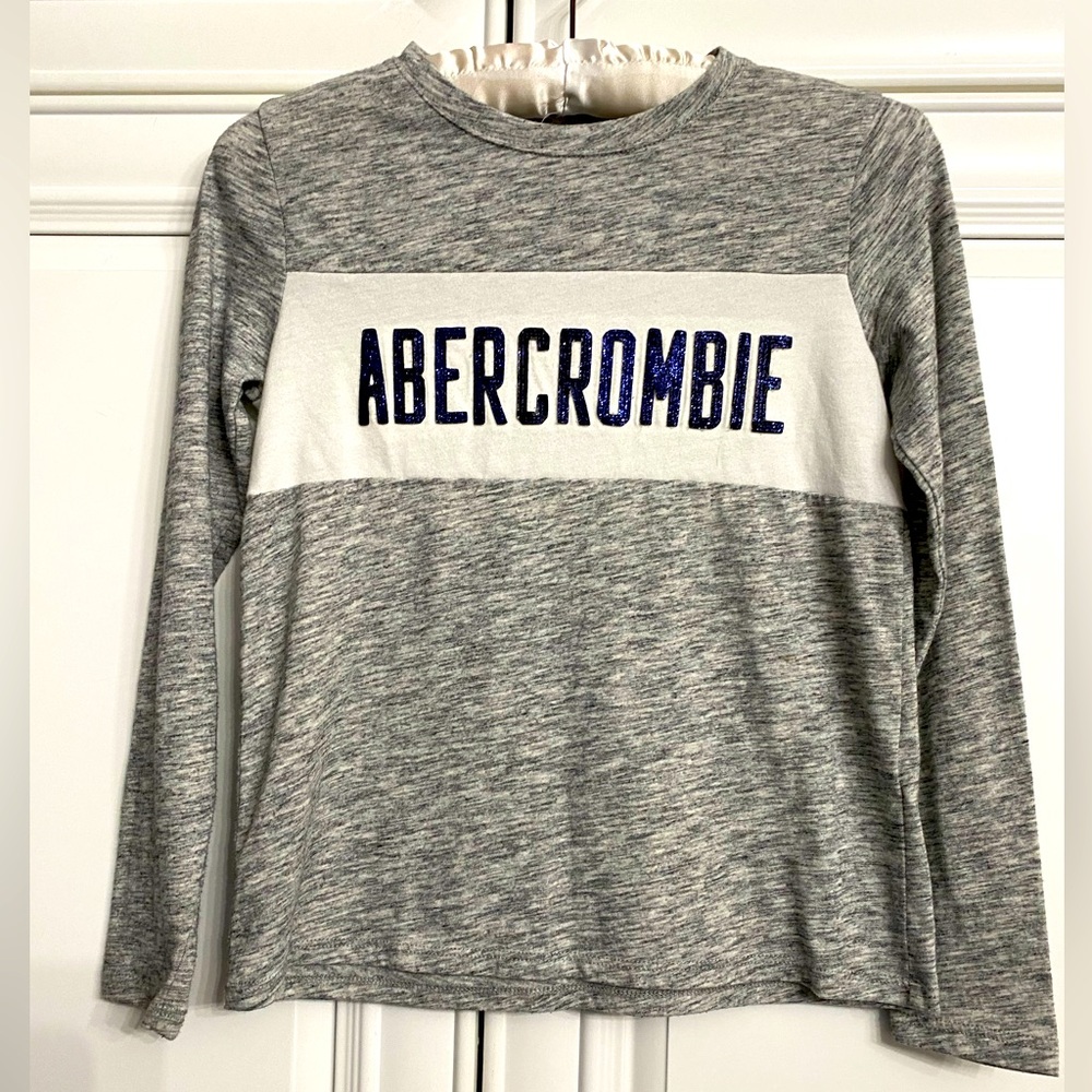 Abercrombie Kids Sz  7-8 Grey Long Sleeve T Shirt White Band Abercrombie Purple
